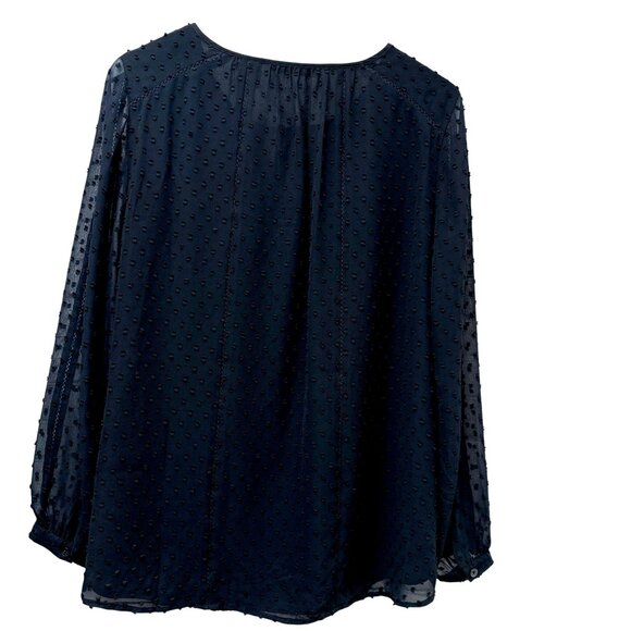 Isaac Mizrahi Live Black Blouse Size 14 Swiss Dot Chiffon Peasant Top NEW - Picture 4 of 11